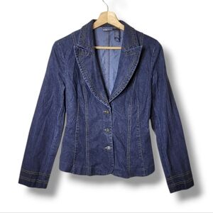 Bisou Bisou Y2K Jean Jacket Stretch Tight Fit Casual Classic Denim Size 8